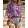 imageBTFBM Womens Long Sleeve Blouses Casual Boho Tops Frill Trim Mock Neck Floral Print 2024 Summer Fall Shirts Blouse TopFloral White Purple