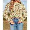 imageBTFBM Womens Long Sleeve Blouses Casual Boho Tops Frill Trim Mock Neck Floral Print 2024 Summer Fall Shirts Blouse TopFloral Yellow