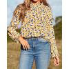 imageBTFBM Womens Long Sleeve Blouses Casual Boho Tops Frill Trim Mock Neck Floral Print 2024 Summer Fall Shirts Blouse TopFloral Yellow
