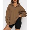 imageBTFBM Womens Quarter Zip Sweatshirt 2024 Fall Spring Oversized Casual Long Sleeve Workout Pullover Y2K ClothesSolid Brown