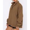imageBTFBM Womens Quarter Zip Sweatshirt 2024 Fall Spring Oversized Casual Long Sleeve Workout Pullover Y2K ClothesSolid Brown
