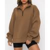 imageBTFBM Womens Quarter Zip Sweatshirt 2024 Fall Spring Oversized Casual Long Sleeve Workout Pullover Y2K ClothesSolid Brown