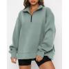 imageBTFBM Womens Quarter Zip Sweatshirt 2024 Fall Spring Oversized Casual Long Sleeve Workout Pullover Y2K ClothesSolid Grey Green