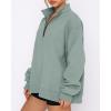 imageBTFBM Womens Quarter Zip Sweatshirt 2024 Fall Spring Oversized Casual Long Sleeve Workout Pullover Y2K ClothesSolid Grey Green