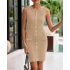 imageBTFBM Womens Short Bodycon Dress Summer 2025 Crewneck Sleeveless Knit Trendy Tight Fitted Wedding Going Out DressesKhaki