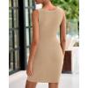 imageBTFBM Womens Short Bodycon Dress Summer 2025 Crewneck Sleeveless Knit Trendy Tight Fitted Wedding Going Out DressesKhaki