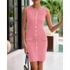 imageBTFBM Womens Short Bodycon Dress Summer 2025 Crewneck Sleeveless Knit Trendy Tight Fitted Wedding Going Out DressesPink