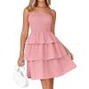 imageBTFBM 2025 Womens Summer Smocked Tube Dress Off Shoulder Strapless Casual Sundress Tiered Mini Beach Vacation DressesPink