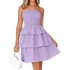 imageBTFBM 2025 Womens Summer Smocked Tube Dress Off Shoulder Strapless Casual Sundress Tiered Mini Beach Vacation DressesPurple