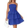 imageBTFBM 2025 Womens Summer Smocked Tube Dress Off Shoulder Strapless Casual Sundress Tiered Mini Beach Vacation DressesRoyal Blue