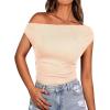 imageBTFBM Women Off The Shoulder Top 2025 Summer Sleeveless Ruched Ribbed Shirt Asymmetrical Slim Fit Y2K Going Out TopsSolid Beige