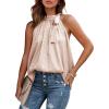 imageBTFBM Women Sleeveless Tie Mock Neck Summer Tops Loose Casual Side Bow Satin Halter Tank Top Blouse ShirtsApricot