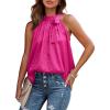 imageBTFBM Women Sleeveless Tie Mock Neck Summer Tops Loose Casual Side Bow Satin Halter Tank Top Blouse ShirtsRose Red