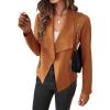 imageBTFBM Womens Faux Suede Jackets Dressy Spring Summer Clothes 2025 Lapel Long Sleeve Open Front Cropped Outerwear CoatsSolid Brown