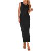 imageBTFBM Womens Knit Bodycon Midi Dress Casual Sleeveless See Through Cover Up Dresses Crew Neck Slit Tank Summer DressesBlack