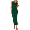imageBTFBM Womens Knit Bodycon Midi Dress Casual Sleeveless See Through Cover Up Dresses Crew Neck Slit Tank Summer DressesDark Green