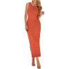 imageBTFBM Womens Knit Bodycon Midi Dress Casual Sleeveless See Through Cover Up Dresses Crew Neck Slit Tank Summer DressesOrange