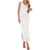 imageBTFBM Womens Knit Bodycon Midi Dress Casual Sleeveless See Through Cover Up Dresses Crew Neck Slit Tank Summer DressesWhite