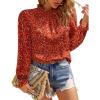 imageBTFBM Womens Long Sleeve Blouses Casual Boho Tops Frill Trim Mock Neck Floral Print 2024 Summer Fall Shirts Blouse TopFloral Orange Red