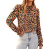 imageBTFBM Womens Long Sleeve Blouses Casual Boho Tops Frill Trim Mock Neck Floral Print 2024 Summer Fall Shirts Blouse TopFloral Royal Blue