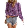 imageBTFBM Womens Long Sleeve Blouses Casual Boho Tops Frill Trim Mock Neck Floral Print 2024 Summer Fall Shirts Blouse TopFloral White Purple