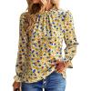 imageBTFBM Womens Long Sleeve Blouses Casual Boho Tops Frill Trim Mock Neck Floral Print 2024 Summer Fall Shirts Blouse TopFloral Yellow