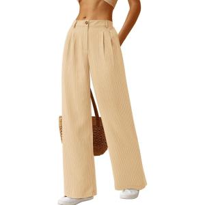 imageBTFBM Women Striped Dress Pants 2025 Spring Business Casual Outfits Wide Leg Long Palazzo Pants Work Office TrousersBeige
