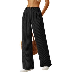 imageBTFBM Women Striped Dress Pants 2025 Spring Business Casual Outfits Wide Leg Long Palazzo Pants Work Office TrousersBlack