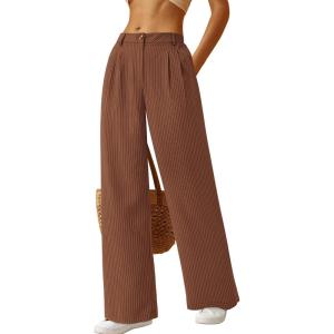imageBTFBM Women Striped Dress Pants 2025 Spring Business Casual Outfits Wide Leg Long Palazzo Pants Work Office TrousersBrown