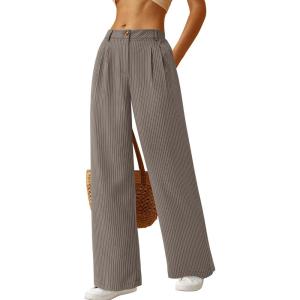 imageBTFBM Women Striped Dress Pants 2025 Spring Business Casual Outfits Wide Leg Long Palazzo Pants Work Office TrousersGrey