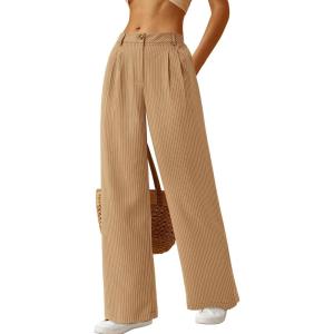 imageBTFBM Women Striped Dress Pants 2025 Spring Business Casual Outfits Wide Leg Long Palazzo Pants Work Office TrousersKhaki