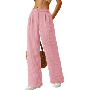imageBTFBM Women Striped Dress Pants 2025 Spring Business Casual Outfits Wide Leg Long Palazzo Pants Work Office TrousersPink