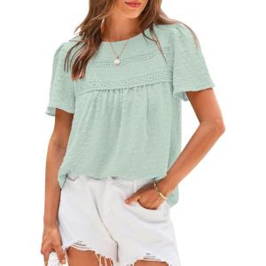 imageBTFBM Womens 2025 Summer Tops Swiss Dot Lace Crochet Crewneck Short Sleeve Casual Cute Shirts Boho BlousesMint Green