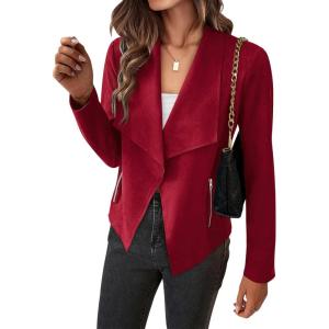 imageBTFBM Womens Faux Suede Jackets Dressy Spring Summer Clothes 2025 Lapel Long Sleeve Open Front Cropped Outerwear CoatsSolid Red