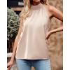 imageBTFBM 2024 Women Summer Sleeveless Tie Mock Neck Halter Tops Casual Bow Loose Tank Top Lightweight Dressy Blouse ShirtsSolid Apricot