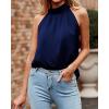 imageBTFBM 2024 Women Summer Sleeveless Tie Mock Neck Halter Tops Casual Bow Loose Tank Top Lightweight Dressy Blouse ShirtsSolid Navy