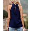 imageBTFBM 2024 Women Summer Sleeveless Tie Mock Neck Halter Tops Casual Bow Loose Tank Top Lightweight Dressy Blouse ShirtsSolid Navy