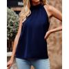 imageBTFBM 2024 Women Summer Sleeveless Tie Mock Neck Halter Tops Casual Bow Loose Tank Top Lightweight Dressy Blouse ShirtsSolid Navy
