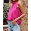 imageBTFBM 2024 Women Summer Sleeveless Tie Mock Neck Halter Tops Casual Bow Loose Tank Top Lightweight Dressy Blouse ShirtsSolid Rose Pink