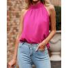 imageBTFBM 2024 Women Summer Sleeveless Tie Mock Neck Halter Tops Casual Bow Loose Tank Top Lightweight Dressy Blouse ShirtsSolid Rose Pink