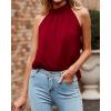 imageBTFBM 2024 Women Summer Sleeveless Tie Mock Neck Halter Tops Casual Bow Loose Tank Top Lightweight Dressy Blouse ShirtsSolid Wine Red