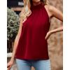 imageBTFBM 2024 Women Summer Sleeveless Tie Mock Neck Halter Tops Casual Bow Loose Tank Top Lightweight Dressy Blouse ShirtsSolid Wine Red