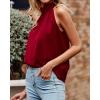 imageBTFBM 2024 Women Summer Sleeveless Tie Mock Neck Halter Tops Casual Bow Loose Tank Top Lightweight Dressy Blouse ShirtsSolid Wine Red