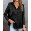 imageBTFBM Button Down Satin Blouses for Women Dressy Casual Lapel V Neck Long Sleeve Shirts Loose Business Work Tops 2024Leopard Black