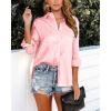 imageBTFBM Button Down Satin Blouses for Women Dressy Casual Lapel V Neck Long Sleeve Shirts Loose Business Work Tops 2024Leopard Pink