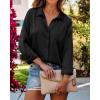 imageBTFBM Button Down Satin Blouses for Women Dressy Casual Lapel V Neck Long Sleeve Shirts Loose Business Work Tops 2024Solid Black