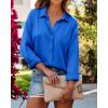 imageBTFBM Button Down Satin Blouses for Women Dressy Casual Lapel V Neck Long Sleeve Shirts Loose Business Work Tops 2024Solid Blue