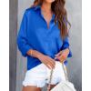 imageBTFBM Button Down Satin Blouses for Women Dressy Casual Lapel V Neck Long Sleeve Shirts Loose Business Work Tops 2024Solid Blue