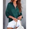imageBTFBM Button Down Satin Blouses for Women Dressy Casual Lapel V Neck Long Sleeve Shirts Loose Business Work Tops 2024Solid Dark Green