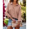 imageBTFBM Button Down Satin Blouses for Women Dressy Casual Lapel V Neck Long Sleeve Shirts Loose Business Work Tops 2024Solid Khaki